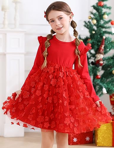 Kids4ever 2-6T Toddler Girls Tulle Dresses Fall Long Sleeves Flower Tutu Party Dress for Little Girl Birthday Wedding Guest …2
