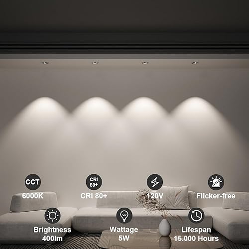 Miniatura 4 de Bombilla LED GU10 de 5 W, sin parpadeo, equivalente a 40 W, 6000 K, luz diurna blanca fría, foco de gran angular, luz de riel empotrada, luz