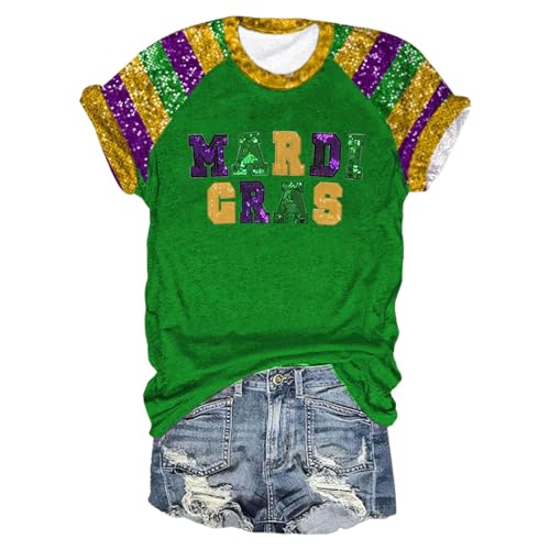 SHAOBGE Mardi Gras Outfit for Women Sexy Women's Round Neck Plunger Sleeve Mardi Spring Going Out Tops 2025