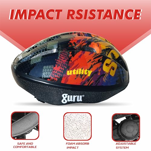 Image of GURU Cycling Helmet, Light Weight with Superior Ventilation, Helmet for Mountain, Road Bike & Skating Helmet with Premium Black EPS Foam Lining, Ideal for Adults and Kids