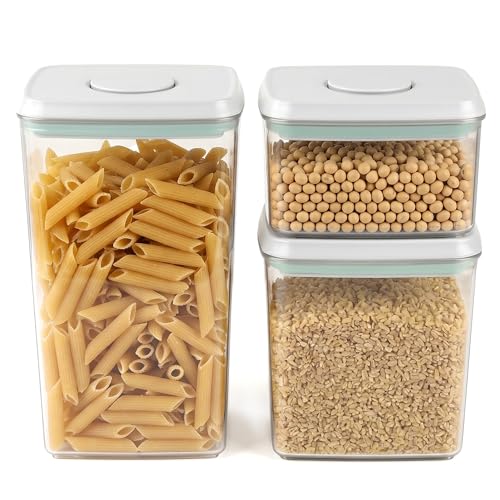 CALIYO Vorratsdosen mit Deckel Luftdicht, 3er Vorratsbehälter Sets Aufbewahrungsbox Küche Pop-Deckel-Set, Frischhaltedosen für Müsli, Rohzucker, Mehl und Nudeln, BPA-frei