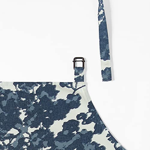 Image of HPD Half Price Drapes Aprons for Men Women with Large Pockets Adjustable Unisex PRTW-D48-AP Fleur Printed Cotton, 27 X 34 Inch, Fleur Blue