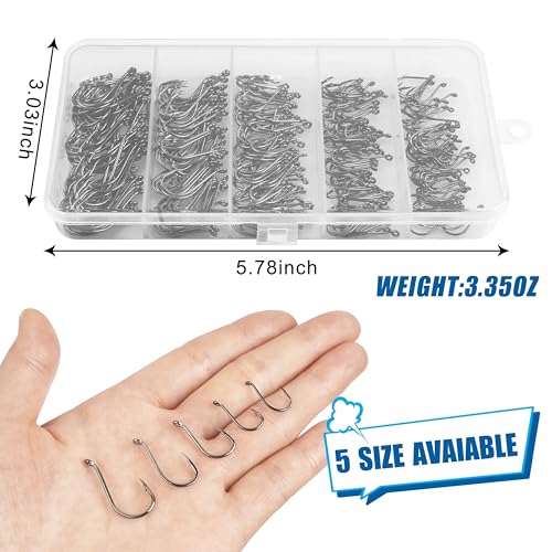 image for AGOOL Octopus Fishing Hooks, 300pcs Circle Hooks J Hooks Saltwater Oct