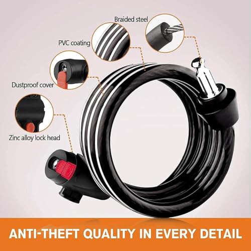 Image of Cycle Lock for Bicycle with Key - Advanced Locks for Bike Riders with Bracket,Advanced Heavy Duty Bicycle Locks | Anti Theft Lock Thickness 12 mm x 3.11 Feet (Cycle Lock)
