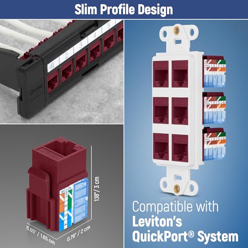 Image of Everest 90 Degree RJ45 Cat5e Keystone Jacks Slim Profile 10-Pack Red