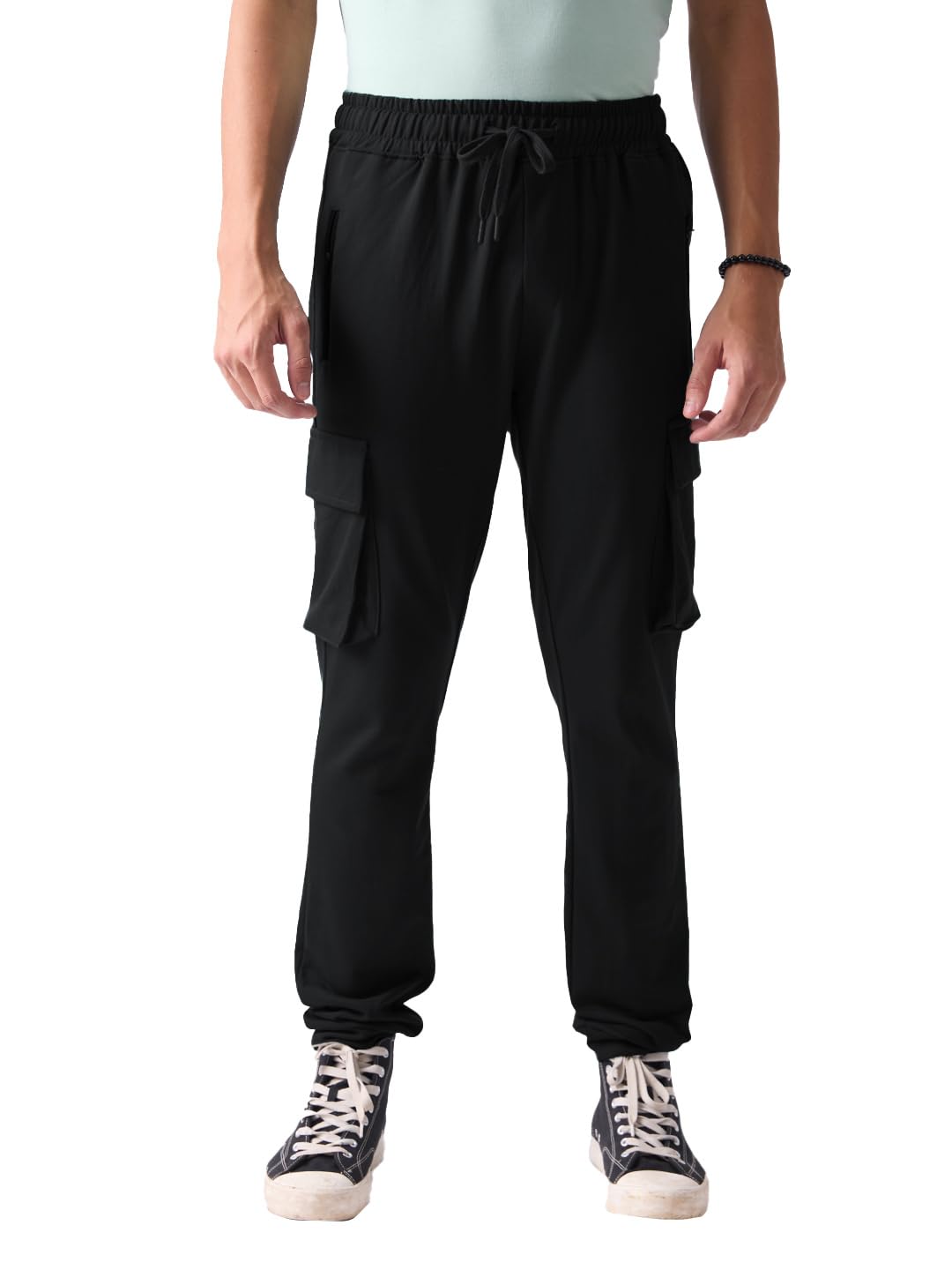 The Souled Store Solids: Black Mens Regular fit Solid Cotton Black Men Cargo Joggers in black