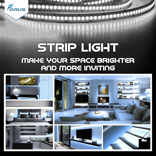 Image of Forus 5 Meter (5M) 10MM Cool White LED Strip Light, 240 LEDs /M Plug & Play Flexible Lighting for Home Decor, False Ceiling, Pooja Room, Living Room, Kitchen, Mirror, Stairs, 2-Year Warranty