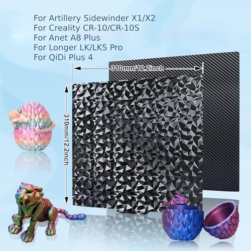 ideaformer double sided textured peo pet spring steel plate 310x310mmdiamond peocarbon fiber pet build plate for artillery sidewinder x1 x2 for creality cr-10 cr-10s for anet a8 plus for qidi plus 4