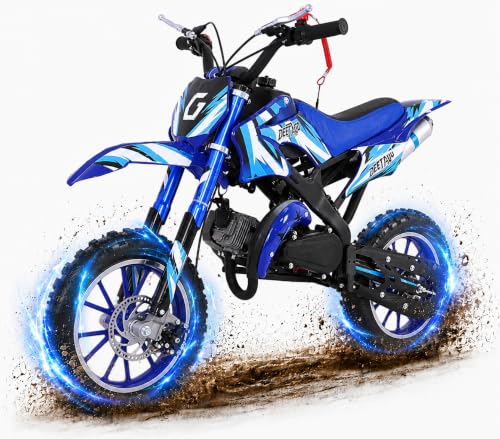 50cc Kids Gas Dirt Bike,2-Stroke Mini Dirtbike for Kids 8-14 | Gas Mini Bike Dual Disc Brakes,Front & Rear Shock,10' Off
