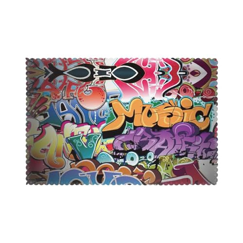 Sets de table imprimés graffiti anti-tache et anti-chaleur pour salle à manger