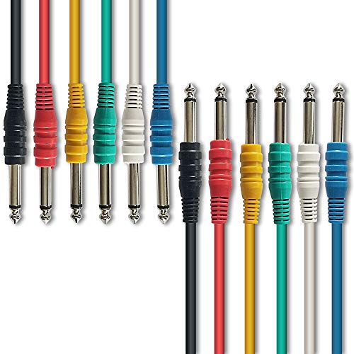 AxcessAbles 1/4 Inch TS to 1/4 Inch TS Instrument Cables 1ft (6-Pack) | 6.35mm TS Unbalanced Audio Cables | TS Guitar Cable Pack | Guitar Patch Cable Multi-Color Pack- 1ft (6-Pack)