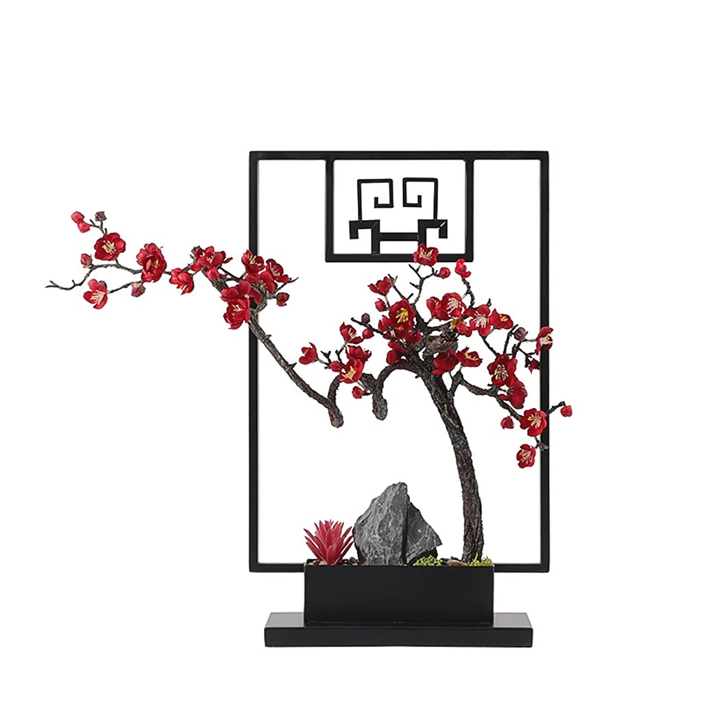 Plante Artificielle Plantes de prune artificielle Plantes en pot de style chinois Séjour floral ornements Cadres métalliques Faux décorations de plantes for le salon bureau et étudier Bonsai Artificie