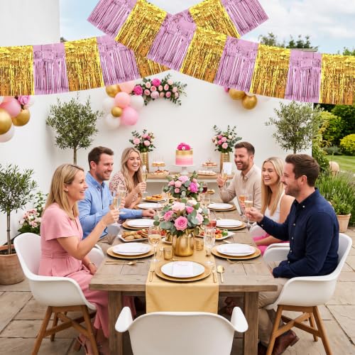 Image of BEISHIDA 3 Pack Pink Gold Foil Fringe Garland 30ft Wall Tinsel Banner
