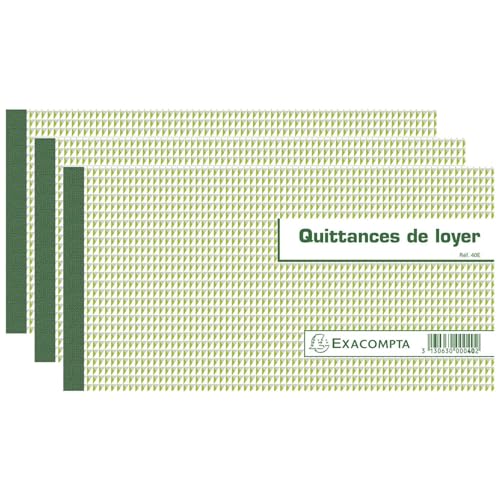 EXACOMPTA Lot de 3 Carnets à souche "Quittances de loyer" 135 x 185 mm 50 Feuillets