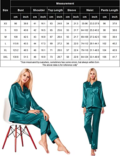 Image of SWOMOG Long Sleeve Pajamas Set Silk Satin Sleepwear Button Down Pjs Loungewear with Pocket Light Green X-Large