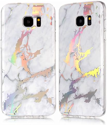 DAMONDY Galaxy S7 Edge Case,3D Shiny Marble Glitter Ultra Thin Slim Back Skin Full Body Protective Soft TPU Rubber Bumper Case Phone Cover for Samsung Galaxy S7 Edge-Whit