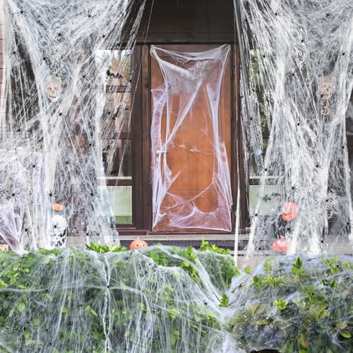 TOEKSIX 300g Halloween Spider Web with 60 Plastic Spiders - Stretchable Cobweb Halloween Decorations for Indoor & Outdoor Party Decor (Cover 1500 Sq Ft)