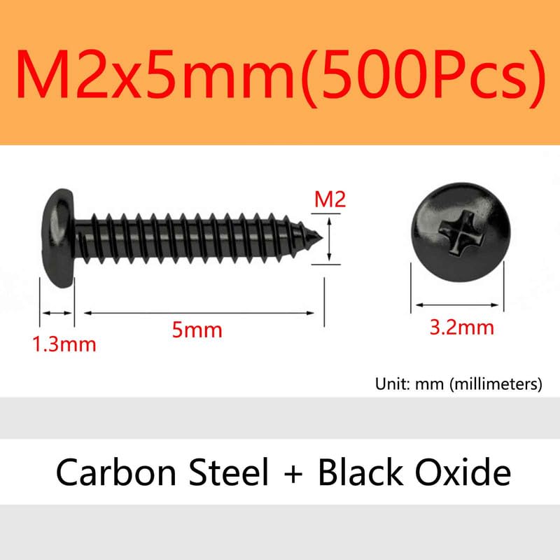 Tornillos M2 x 5mm 500 Pcs cabeza redonda acero carbon miniatura 2
