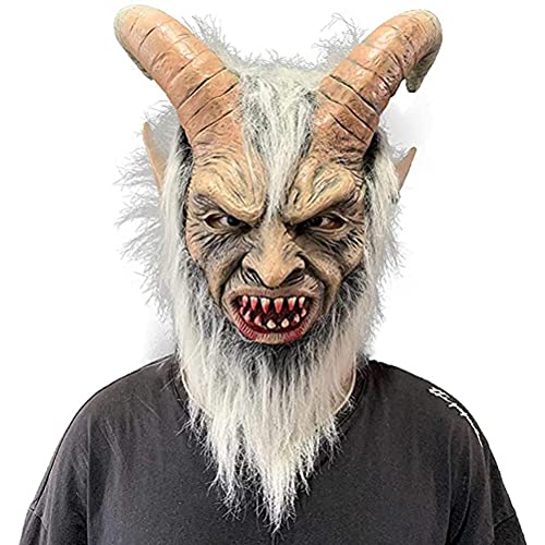 Krampus Mask Scary Halloween Mask Horror Devil Latex Mask Halloween Party Cosplay Costume Props, One Size (Black)
