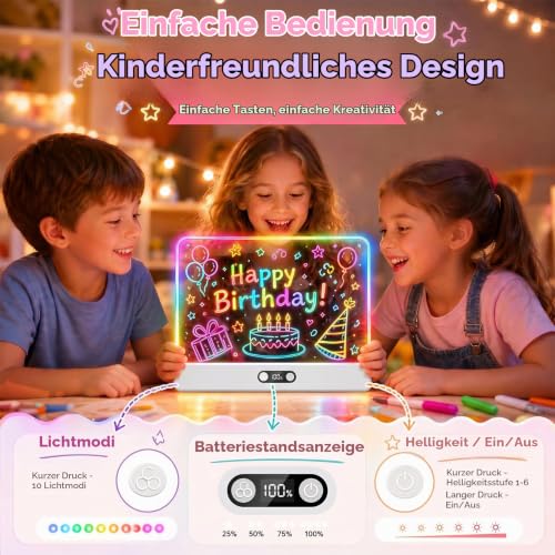 LED Zeichenbrett für Kinder 16-inch Leuchtendes Zeichenbrett mit 11 Farben Acryl Notiztafel Maltafel Drawing Board Memoboard Kreatives… – Ansicht 3