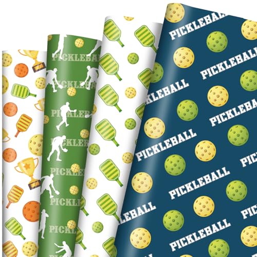 Pineraap Pickleball Wrapping Paper 12 Sheets - Pickleball Gift Wrap - Sports Ball Gift Wrapping Paper - Pickleball Themed Gift Packing Paper for Pickleball Lovers, Pickleball Parties, 20"×28"