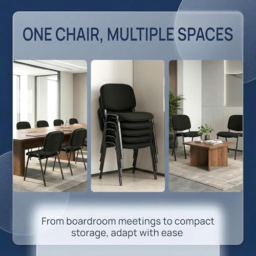Image of HNY Black Waiting Room Stackable Chairs Mesh Ergonomic Reception Chairs Set of 5 Conference Desk Guest Chair for Meeting Room, Office, Lobby, Events, Hall