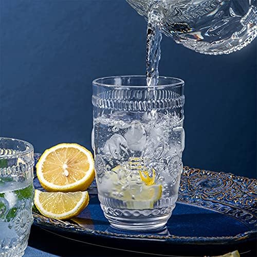 Peohud 6 Pack Vintage Water Glasses, 350ml Romantic Lead-Free Highball Glass, Old Fashioned Drinking Glass Tumblers for Juice, Bourbon, Whiskey, Bar, Iced Tea, Water, Mojito and Tom Collins