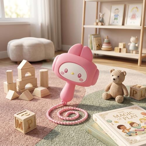Image of Cute Cartoon Hammer Keychain With Sound For Kids, Shake Left Right Musical Beep Hammer Toy, Soft Grip Cartoon Handheld Sensory Keychain For Babies & Toddlers