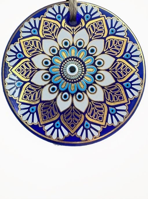 Macroria Amuleto turco de nazar grande con marco dorado de 5 pulgadas, diseño de flor curva, diseño de ojo malvado, decoración de pared hecha a