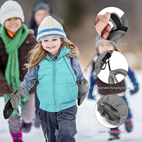 Image of MCTi Kids Mittens Waterproof Winter Ski Warm Sherpa Lined Long Cuff with String