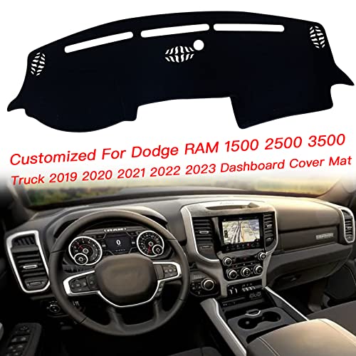 Keegtbox Dash Mat Cover Custom Interior Center Console Compatible With Dodge Ram 1500 2500 3500 Truck 2019 2020 2021 2022 2023 Dashboard Mat Covers Accessories (Black Trim) #TOP2