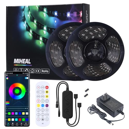 Image of MIHEAL 5050 RGB Black PCB LED Strip 32.8Ft 300Leds Waterproof Kit | Comes with IR remote and power supply, flexible light tape for truck, kitchen, bedroom & indoor home decor