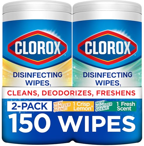 Clorox Disinfecting Cleaning Wipes for Spring Cleaning & Allergy Season, Bleach Free, Fresh Scent and Crisp Lemon, 75 Count Each, Pack of 2