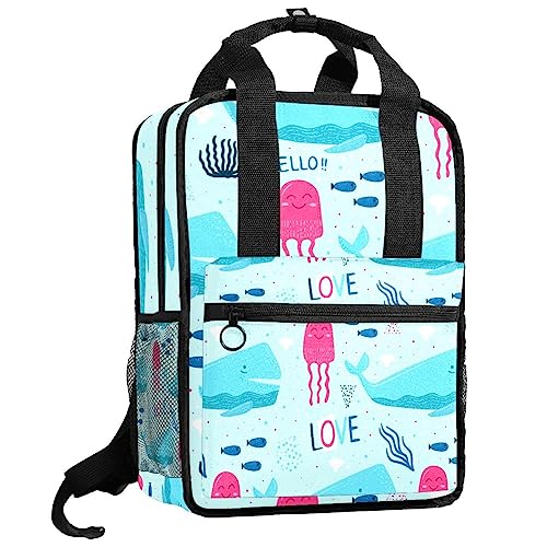 Sac à dos pour garçons motif baleine bleu et pieuvre multicolore