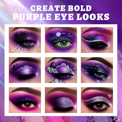 Image of UCANBE 2pcs Eyeshadow Palette Makeup Set, Red Purple 15 Colors Shimmer Matte Metallic Eye Shadow Pallet with Soft Brush Eye Make Up Kit for Halloween Cosplay Costume Joker Clown Vampire Witch Ursula