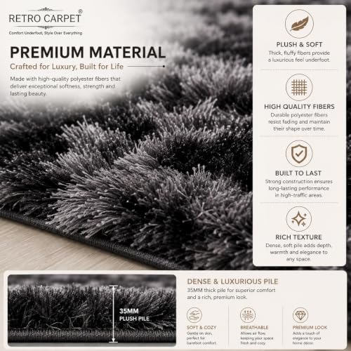 Image of Carpet for Living Room 5X7 FEET Modern Soft Shaggy Carpet Thick, Fluffy & 2 inch Pile Shag Rug for Your Kids Room, Bedroom & Livingroom (Black & Gray)