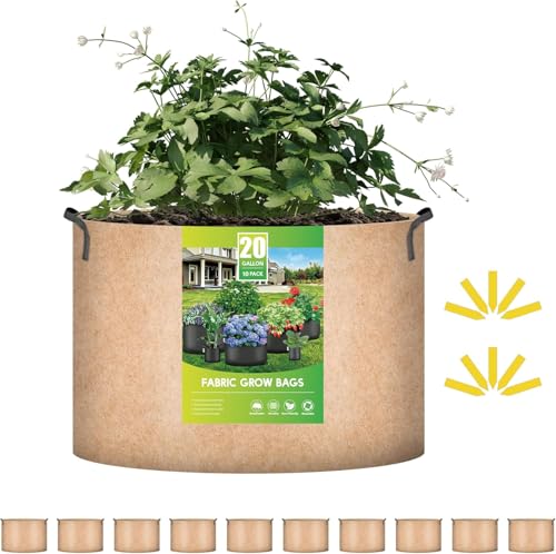 iPower 20-Gallon Grow Bags (10 Pack) Nonwoven Fabric Pots with Handles