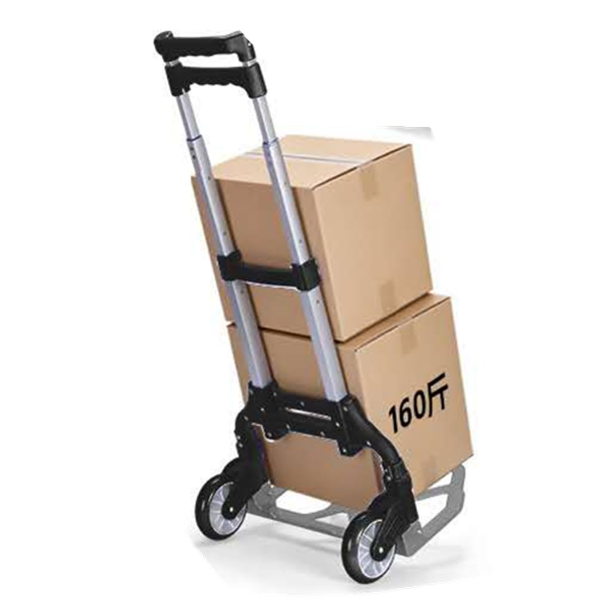 Carretilla Plegable de Mano Portátil de Aluminio, 100KG de Capacidad, con Cuerda Elástica, Ruedas de PVC (Negro)