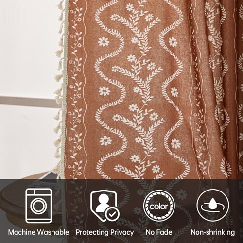 Image of Terracotta Curtains for Bedroom 63 Inches Long 2 Panel Set,Rustic Floral Bohemian Living Room Farmhouse Autumn Curtain,French Country Room Darkening Window Drapes