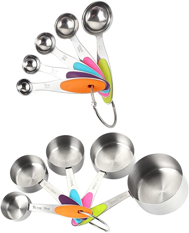 Cabilock 10pcs Stackable Measuring Spoons and Cups Baking Tools for Precise Liquid and Dry Ingredient Measurement Space-saving Design Scales