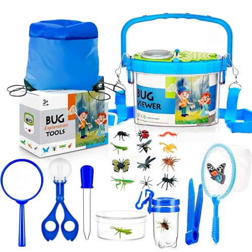 Gdbykds Childrens Exploration Kit Bug Hunting Kits for Children - 23 Pcs Explorer Kit for Kids with 12 Fake Insects Magnifying Glass Bug Catcher for Boys Girls 3 4 5 6 Years Old