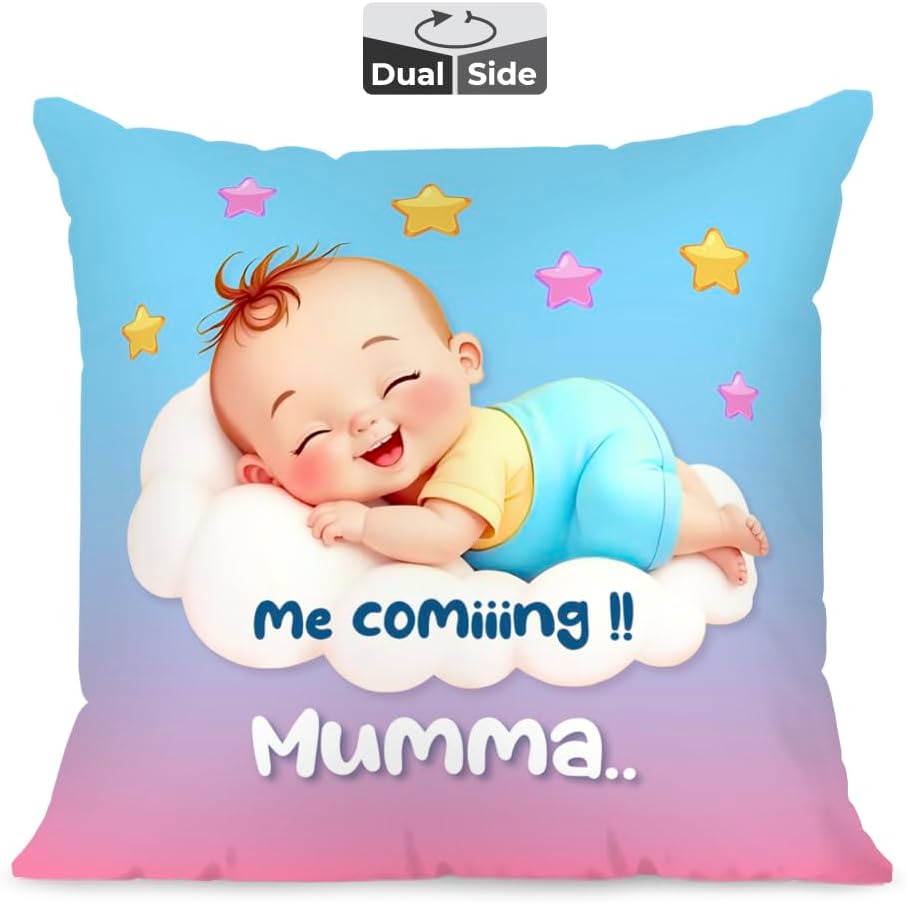 Brizberry® Premium Throw Pillow Cushion, mom to be Gifts, Pregnant Woman Wife Sister, Coming Soon Mumma, Pregnancy Gift for Baby Shower, with Premium Filler Cushion (16 inch x 16 inch) (Design 7)