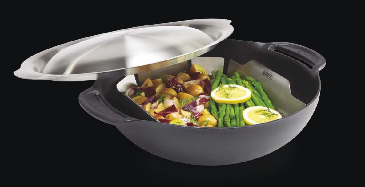 Weber Crafted Wok & Panier Vapeur/Set 2-en-1 en Acier Inoxydable pour saisir et Cuire à la Vapeur des légumes, de la Viande ou du Poisson – Argent (7607)