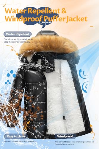 Image of CREATMO US Boy's Sherpa Long Parka Winter Coat Thicken Water Repellent Puffer Jacket With Removable Faux Fur Hood