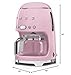 Smeg DCF02 Drip Coffee Maker Bundle with Extra Glass Carafe DCFC01 – 10-Cup Capacity, Auto Start, Keep Warm Function, Retro 1950s Design – Pink