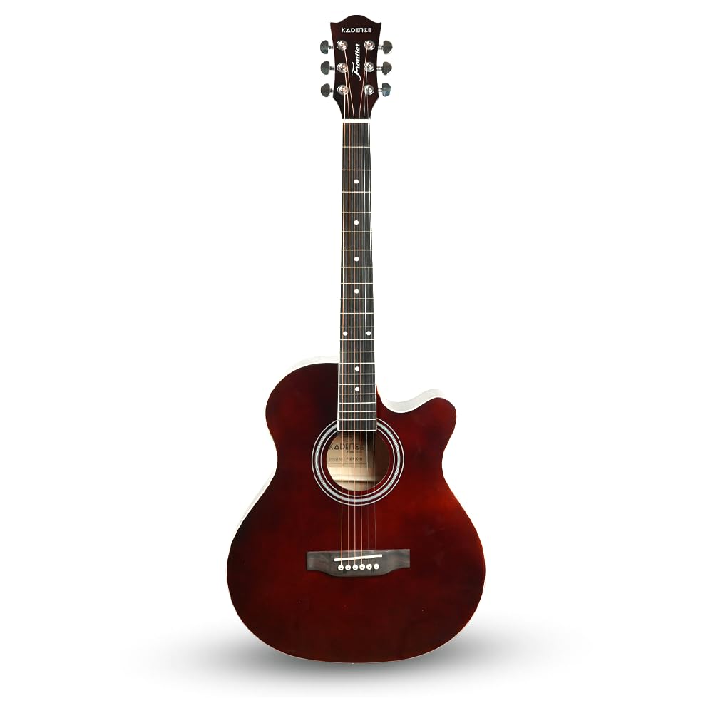 Kadence FNTR-BRN Frontier 40" Acoustic Guitar | Grand Auditorium Cutaway | Comes with Bag, Set Of Strings, Strap, Picks | Includes Learning Course | Wine Red