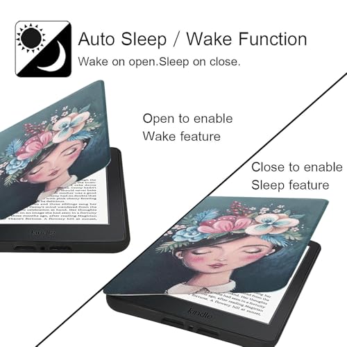 Image of MOCA Case for Kindle Paperwhite 12th Gen 7 inch (2024) & Kindle Colorsoft 7 inch (2025), Slim PU Leather Cover with Auto Wake /Sleep, Magnetic Closure, Lightweight (Gouache Lady)