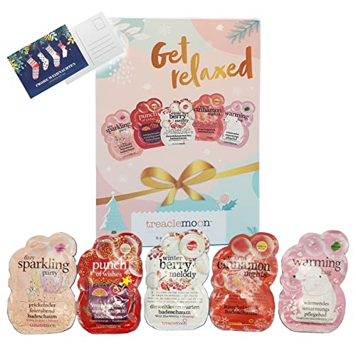 ZweiohrkerZen Geschenkset: Get relaxed Badesalz 5x80Gramm Sparkling, punch of wishes, berry, cinnamon, warming hug + ZweiohrkerZen Weihnachtsmann Grußkarte (Get Relaxed Set)