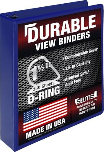 Image of Samsill Durable 1.5 Inch Binder, D Ring Binder, Customizable Clear View Cover, Midnight Blue, Holds 350 Pages
