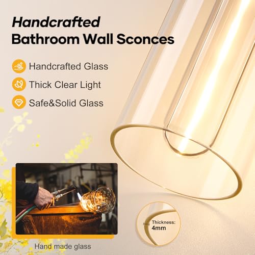 Image of Wall Sconces Set of Two, Brushed Nickel Bathroom Sconces Wall Lighting with Clear Glass, Hardwired Modern Sconces Wall Decor Set of 2 for Bathroom Mirror Bedroom Living Room Hallway